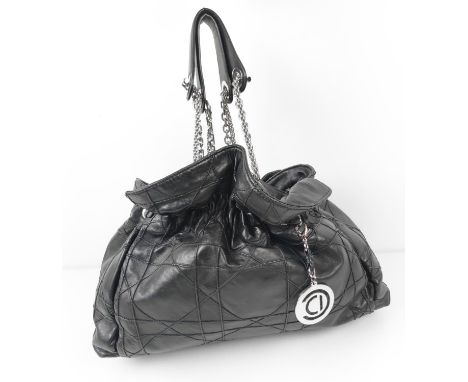 CHRISTIAN DIOR LE TRENTE BAG BY JOHN GALLIANO, black cannage leather, cinched strap with buckle detail on the side, magnet-bu