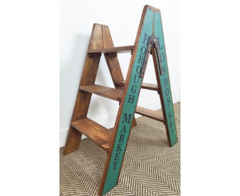 STEP LADDER, vintage style, with market decoration, 67cm x 43cm x 81cm.