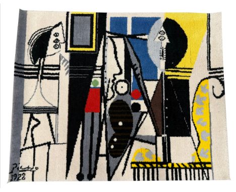 PABLO PICASSO DESSO RUG, Le peintre et son modéle, edition 455/500, 112cm x 90cm.