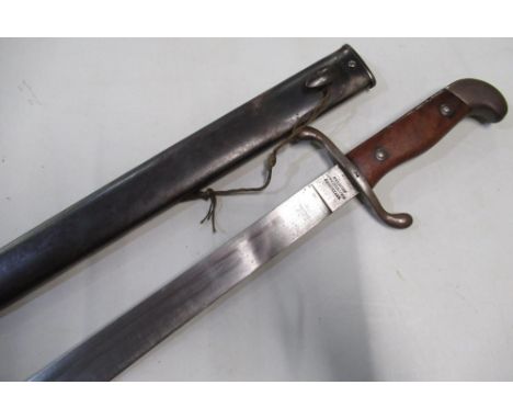 Argentinian 1909 bayonet type dagger with 13 1/2 inch blade and various stamped markings, crosspiece stamped C06306, with mak