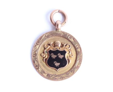 Hallmarked 9ct gold and enamel football fob inscribed verso Selby &amp; D.A.F. Lge Winners 1923-4, W2.6cm, 4.1g 