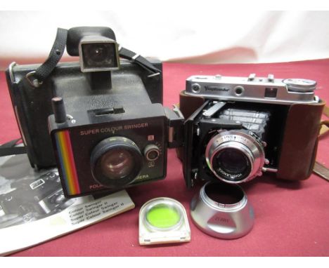 Voigtlander 6x6 Perkeo camera including ever ready case, Polaroid Colour Swinger instant camera with instructions 