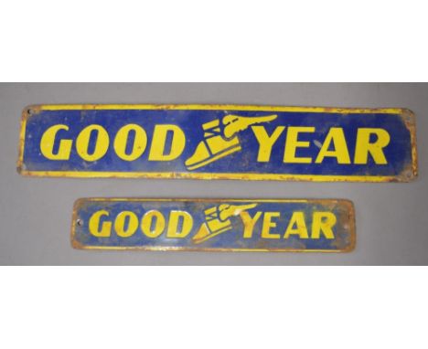 Two Goodyear" enamel advertising signs. L40.8 x H7.5cm, max (2) 