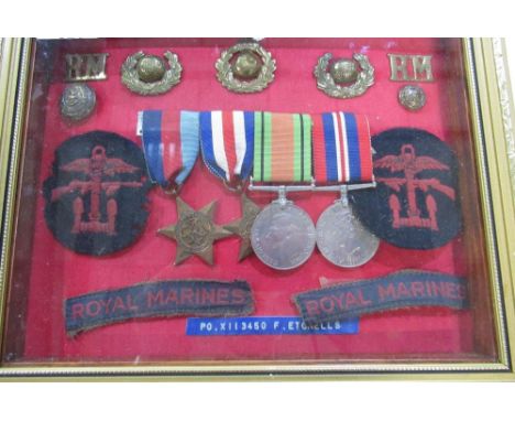 WWII military collection relating to Royal Marine Frederick Etchells, comprising of group of four medals including 1939 - 45 