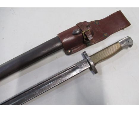 Adapted Remington 1917 bayonet with altered grip converting from bayonet to knife complete with scabbard and leather sword fr