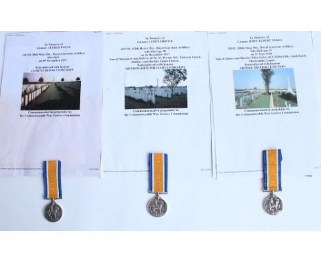 Three WWI Royal Garrison Artillery 1914-1918 medals awarded to 154743 Gnr. Alfred Potts, 88th Siege Bty. RGA, 103739 Gnr. Jam