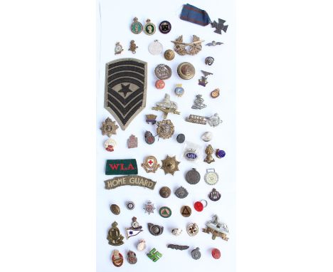 Good collection of military and civilian enamel badges, pins, cap badges etc.   Inc. Womens Land Army badges, Australian AIF 