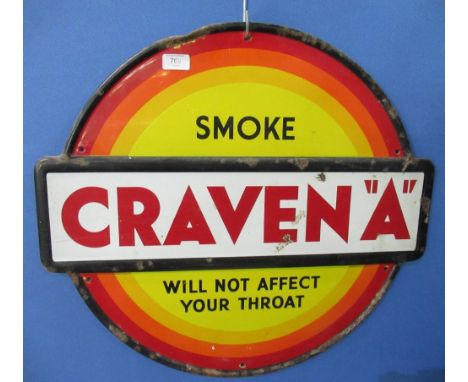 Vintage Craven A cigarettes circular enamel sign, W61cm 