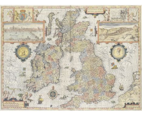 BRITISH ISLESSPEED (JOHN) The Kingdome of Great Britaine and Ireland,  double-page hand-coloured engraved map, inset views of