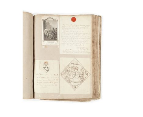 HERALDRY - MANUSCRIPT'Edmondson's Heraldic Scrap-Book',  so-titled in pencil on opening leaf, approximately 100 leaves, inclu