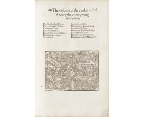 BIBLE, IN ENGLISH, BISHOPS' VERSION[The Holie Bible], 4 parts (of 5, lacking all New Testament) bound in 2 vol.,  black lette