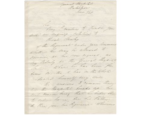 NIGHTINGALE (FLORENCE)Autograph letter signed ('Florence Nightingale'), to 'Sir', making enquiries as to Private Stanley, of 