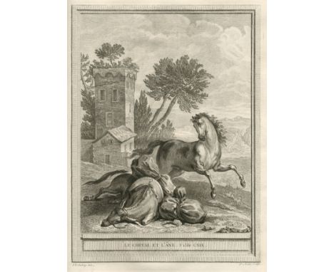 LA FONTAINE (JEAN DE)Fables choisies, mises en vers, 4 vol.,  half-titles, engraved frontispiece by C.N. Cochin after Oudry, 