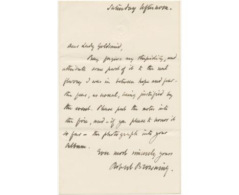 ART, LITERATURE AND PHILANTHROPYSeries of autograph letters to Lady Louisa Goldsmid, the philanthropist, educationalist and s