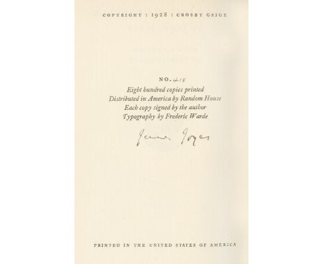 JOYCE (JAMES)Anna Livia Plurabelle... With a Preface by Padraic Colum, FIRST EDITION, NUMBER 418 OF 800 COPIES, SIGNED BY THE
