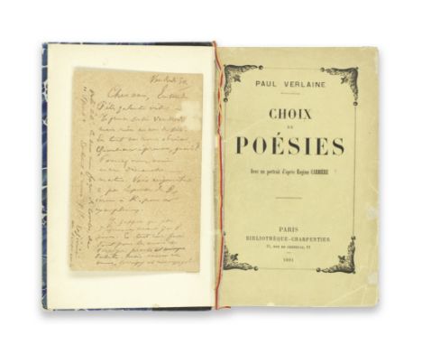 VERLAINE (PAUL)Choix de poésies, COPY NUMBER 2 OF 10 COPIES 'sur papier du Japon', AUTHOR'S PRESENTATION COPY, INSCRIBED  'à 