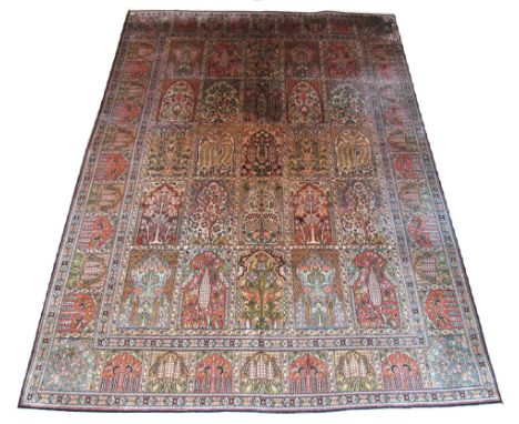 SILK KASHMIR CARPET, 258cm x 184cm, garden design within a corresponding border.