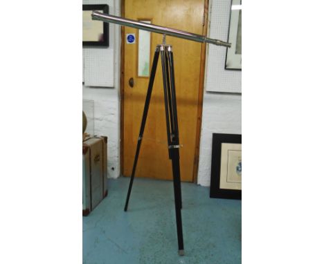 TELESCOPE, on extendable wooden tripod support, 160cm H.