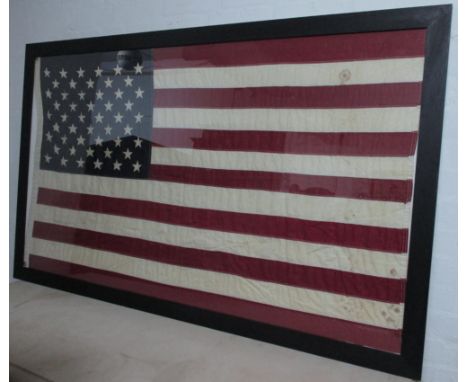 FLAG, vintage stars and stripes in a black frame, 157cm x 94cm H.