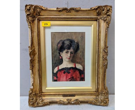 Attributed to Stanley Cursiter - head and shoulders portrait watercolour, framed and glazed Location: 
