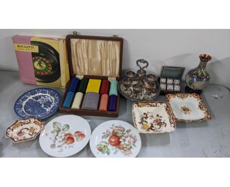 A mixed lot to include a a silver plated egg coddler set, Masons, cloisonne vase and other items, Location: 