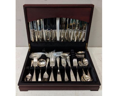 A silver plated twelve-place setting canteen of cutlery in a mahogany finished case Location: 