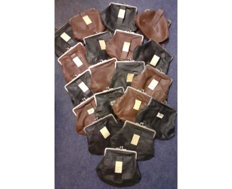 A quantity of 28 x 1930's/40's black and brown leather clutch bags A/F with silver tone clasps and a leather slip handle to t