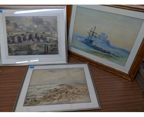 N.T. Baxter 1913 - Beck fishing boat with castle to the background and dated lower right 38x53cms, mounted in glazed maple fr