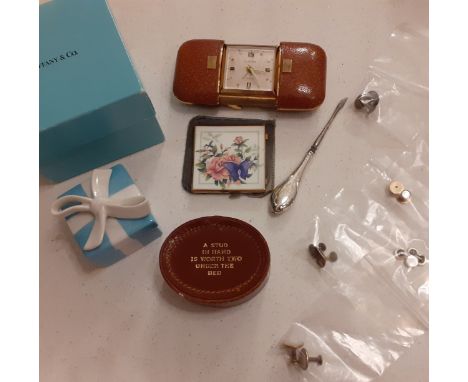 Tiffany &amp; Co- A ceramic box with ceramic bow to the lid, marked Tiffany to the base, together with branded box and other 