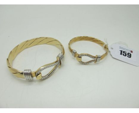 A Modern 9ct Gold Heavy Bangle, of twisted design with loop and hook fastener, with inset highlights; together with a smaller