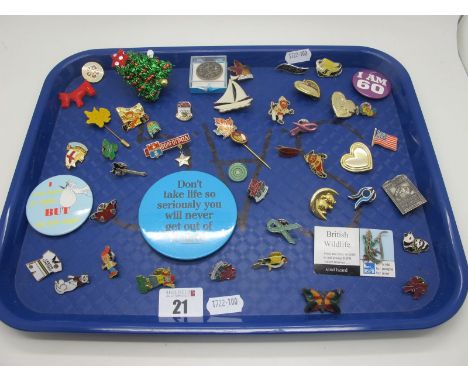 A Small Selection of Enamel and Other Novelty Pin/Badges, including The Variety Club, British Wildlife, NSPCC, Leeds United, 