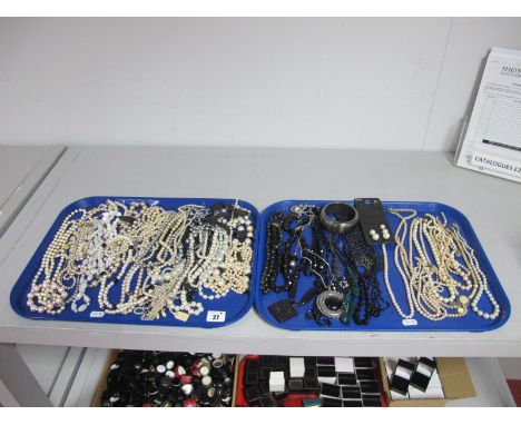 Imitation Pearl Bead Necklaces, bracelets, earrings and other bead necklaces, a bangle, fancy pendant on chain, hat pin, etc 