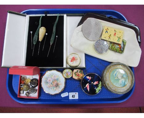 Two Stratton Powder Compacts, of various designs, a Shalimar powder box, of textured design, and another. A rectangular Vogue