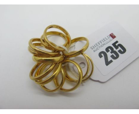 22ct Gold Plain Wide Wedding Bands, (finger sizes noted J, K, L, M). (12)