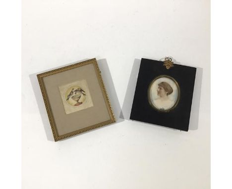 English School, c. 1900, a portrait miniature of a lady, a corsage at her breast, oval, watercolour on ivory, framed; togethe