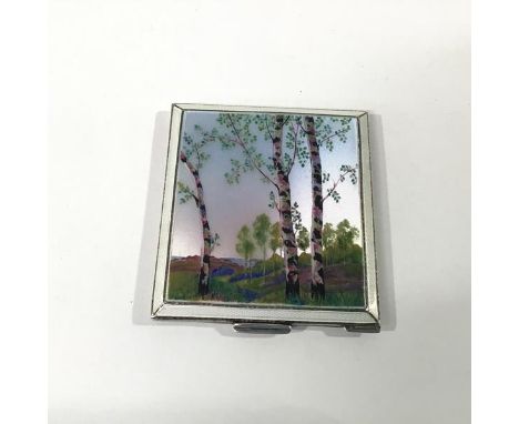 A George VI guilloche enamel and silver powder compact, Henry Clifford Davis, Birmingham 1949, rectangular, the cover decorat