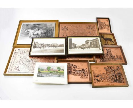A group of modern machine copper pictures to include 'Gawsworth Old Rectory', 'St Michael's Church, Macclesfield', 'Changing 