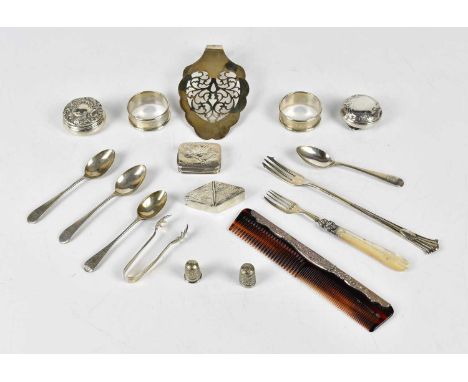 LANSON LTD; an Elizabeth II cake server of shaped form with pierced centre, Birmingham 1959, a hallmarked silver pickle fork,