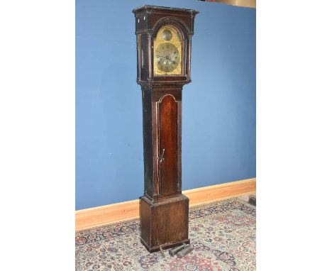 GRIFFTH WILLIAMS, NEWPORT; an 18th century eight day longcase clock, the brass base plate with applied scrolling and floral d