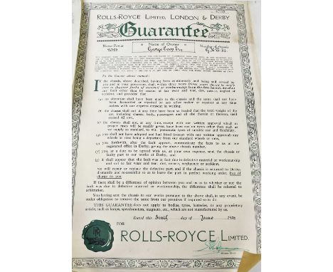 ROLLS ROYCE INTEREST; a signed guarantee presented to George Coop Esq, chassis number: GKT33, certificate number: 4799, and a