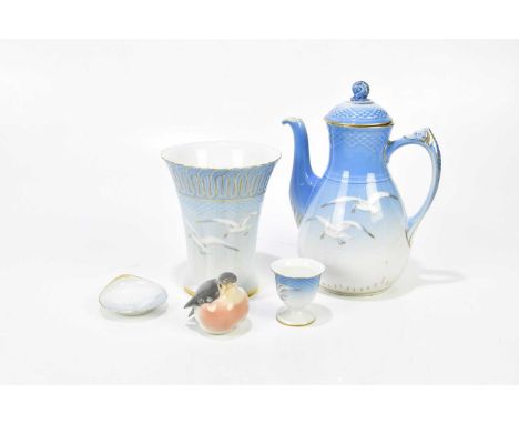 BING &amp; GRONDAHL; a ceramic coffee pot, vase, pin dish and egg cup, each decorated with seagulls (4).Condition Report: The