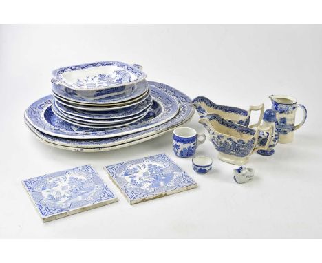 A collection of 19th century and later blue and white ironstone including meat plates, various other plates, Spode Italian, t