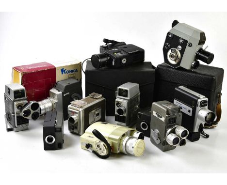 A collection of cine cameras, mostly 8mm film, to include a Sankyo Super Micro, a Minolta Zoome 8, a Bell &amp; Howell autose