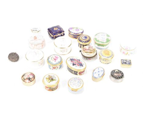 A collection of ceramic and enamel trinket/pill boxes including Royal Worcester Celebration 2001, Worcestershire Enamel etc.