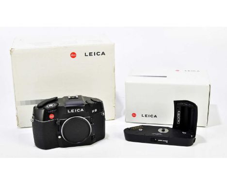 LEICA; an R8 film camera in black with box, and instruction manual, circa 1996/97 and a boxed Motor Winder R8/R9 with box, an
