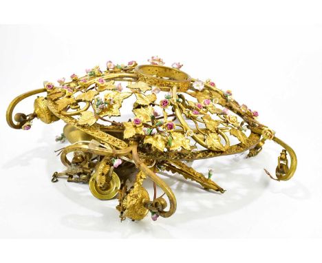 A cast metal ceiling light with floral encrusted decoration, diameter 55cm.