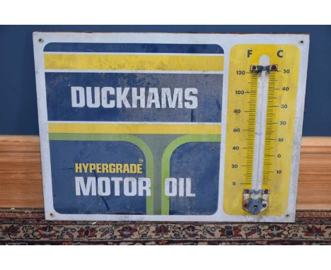 DUCKHAMS; a vintage tin sign, 'Duckhams Hypergrade Motor Oil' (lacking thermometer), 52 x 65cm.