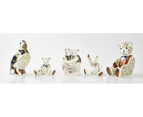 ROYAL CROWN DERBY; five animal form paperweights including 'puffin', 'seated bear', etc (5).Condition Report: The three small