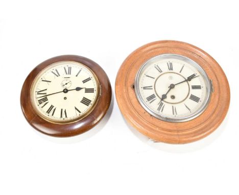 JUNGHANS; an oak cased circular wall clock, the dial set with Roman numerals, diameter 34cm, and a small circular wall clock 