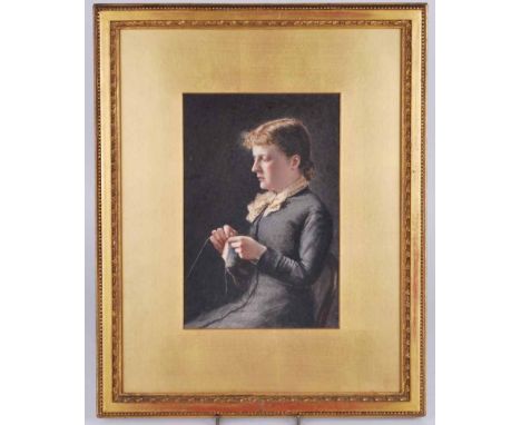 Robert Edward Morrison - (1852-1925)watercolour portrait   Busy Fingers   dated 1881 - 23.5cm x 16cm, framed and glazed